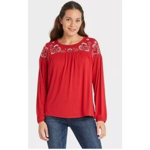 Knox Rose embroidered knit top red